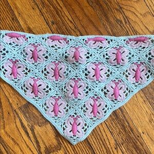 Pink and Blue Butterfly Crochet Bandana/Scarf